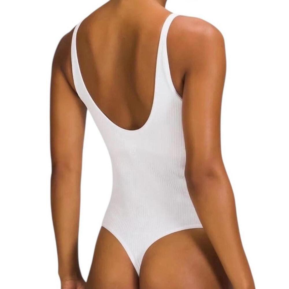 Lululemon Women’s US6 Ebb To The Street Ribbed Ivory Thong Bodysuit Built In Bra - Picture 3 of 9